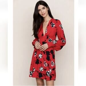 Yumi Kim NWT Shore Thing Tango Red Black Floral Mini Plunge Dress XS MSRP $238